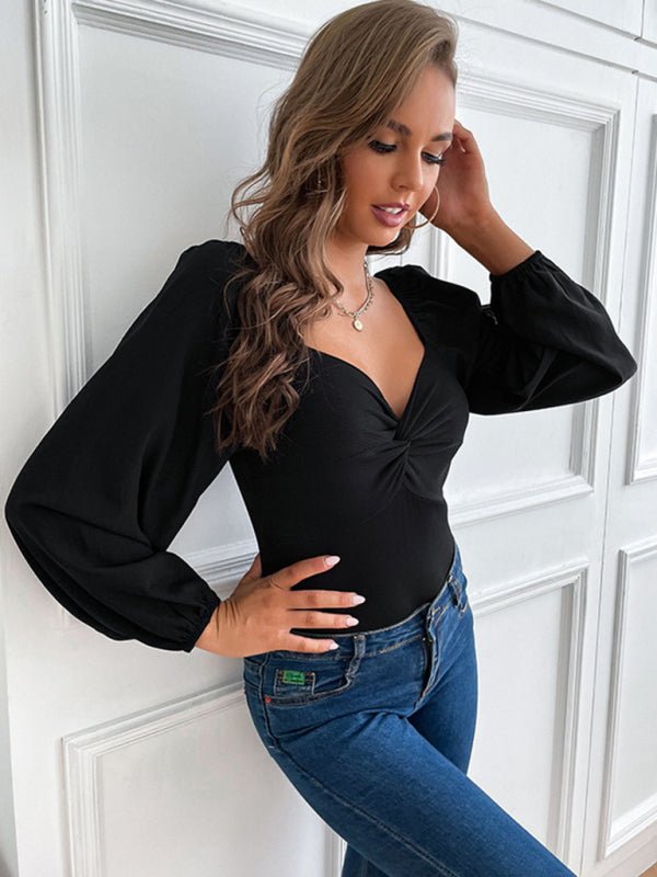 Women's Kink V - Neck Long Sleeve Bodysuit - Top