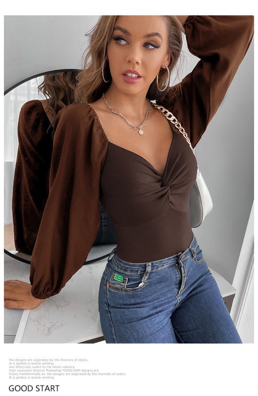Women's Kink V - Neck Long Sleeve Bodysuit - Top