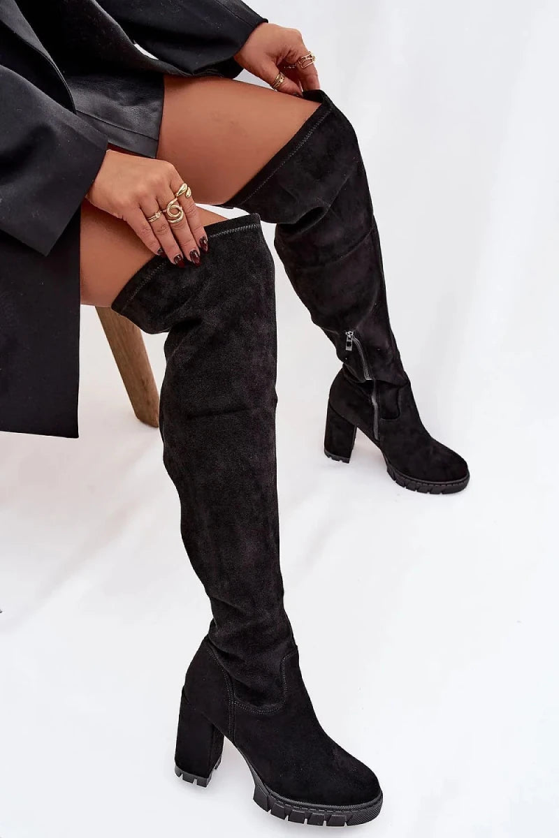 Women's Knee - High Boots with Side Zipper - 
