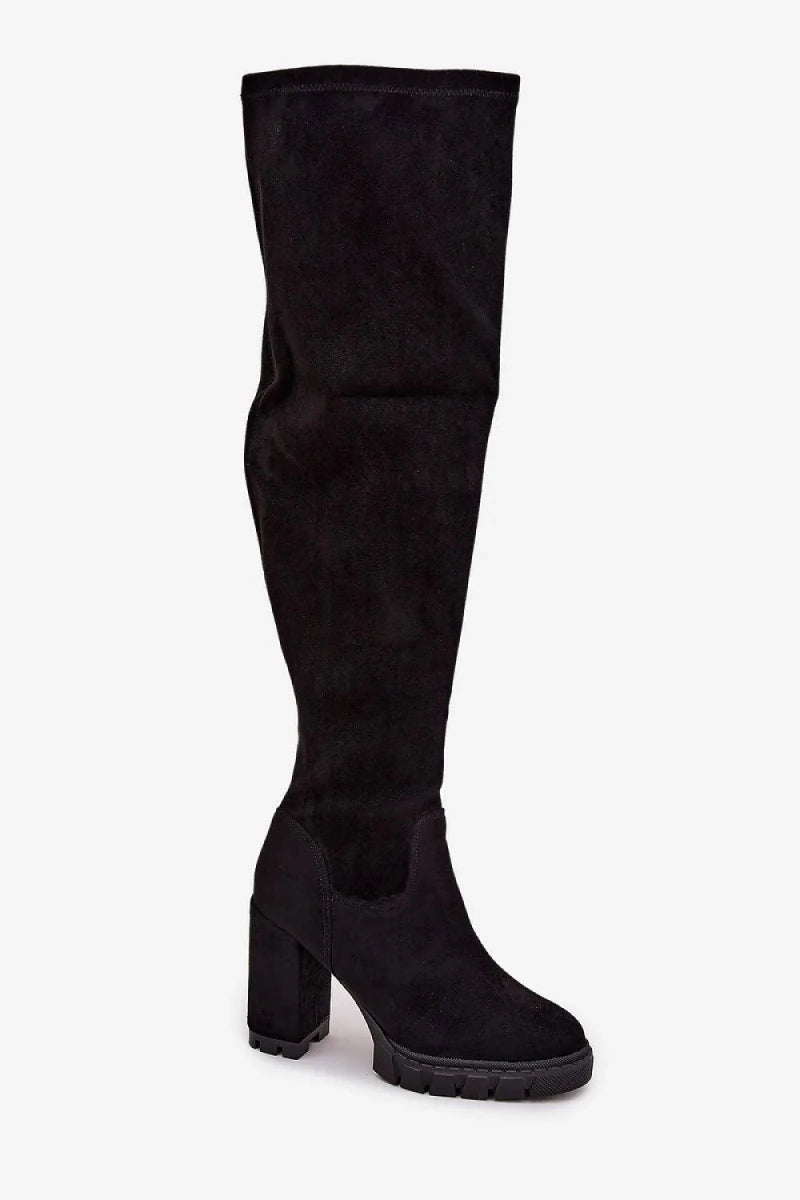 Women's Knee - High Boots with Side Zipper - 