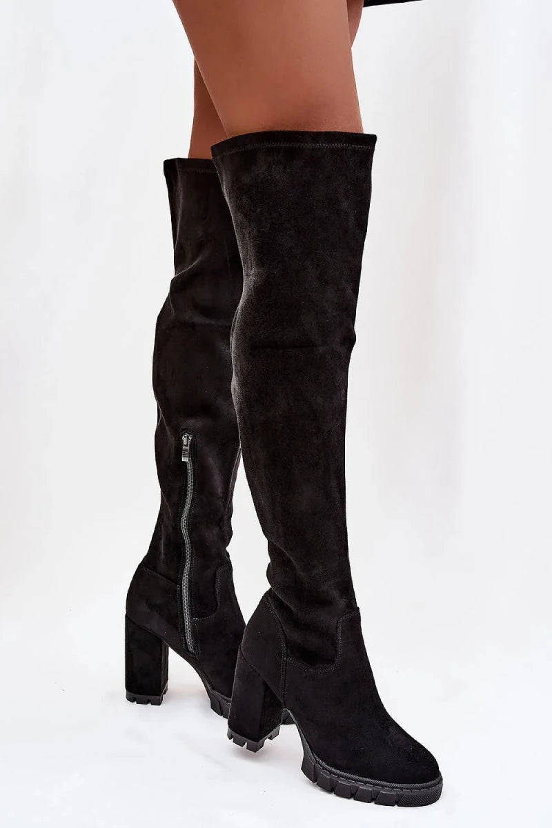 Women's Knee - High Boots with Side Zipper - 