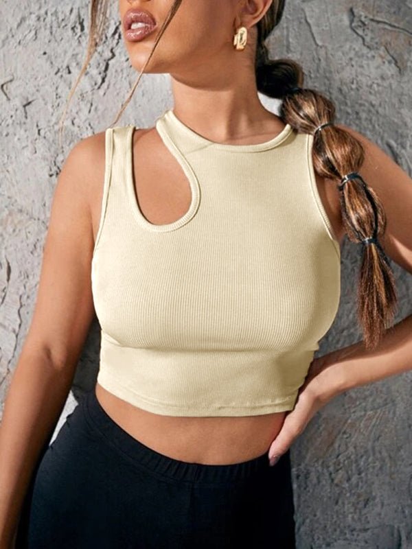 Women's Knitted Hollow Asymmetric Cropped Vest - Top