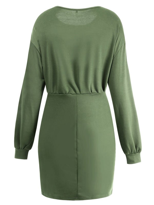 Women's Knitted Round Neck Long Sleeve Slim Package Hip Skirt - Formal Dress