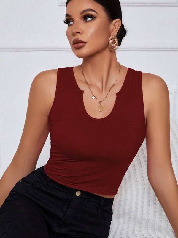 Women's knitted U - neck all - match short vest - Top
