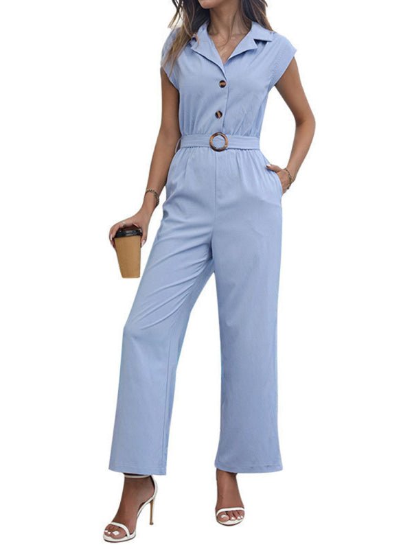 Women's Lapel Commuting Style Solid Color Straight Jumpsuit - Jumpsuit