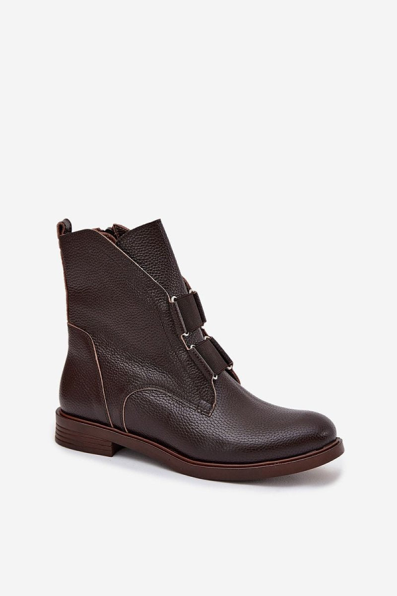 Women's Leather Ankle Boots with Zipper - 