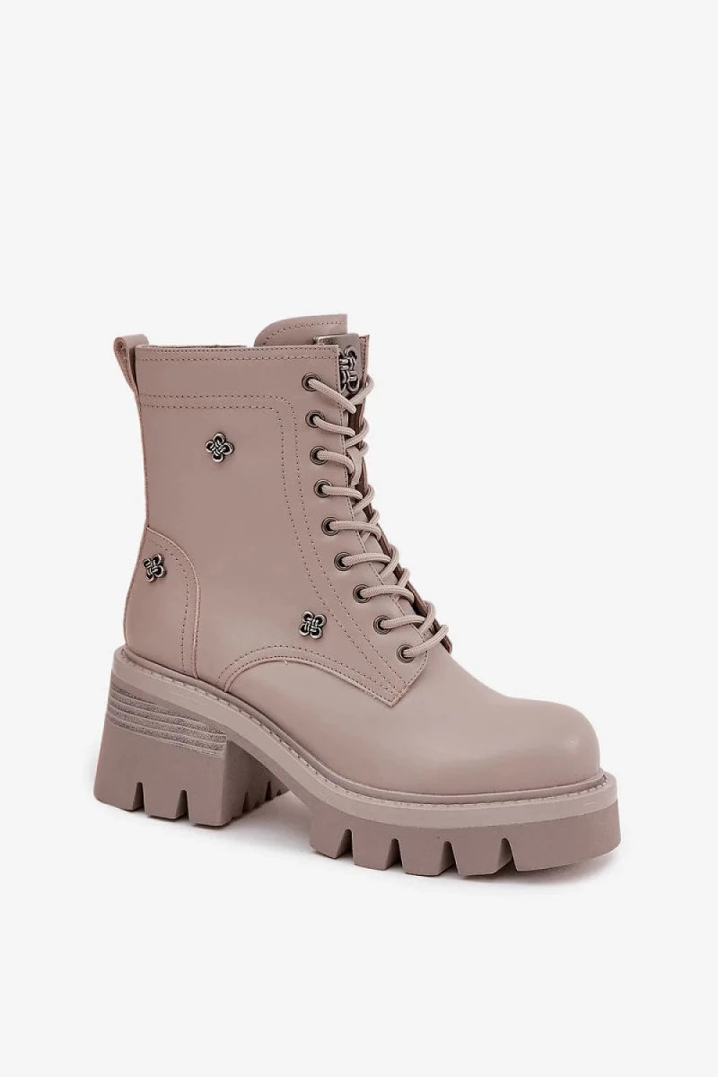Women's Leather Block Heel Ankle Boots - 