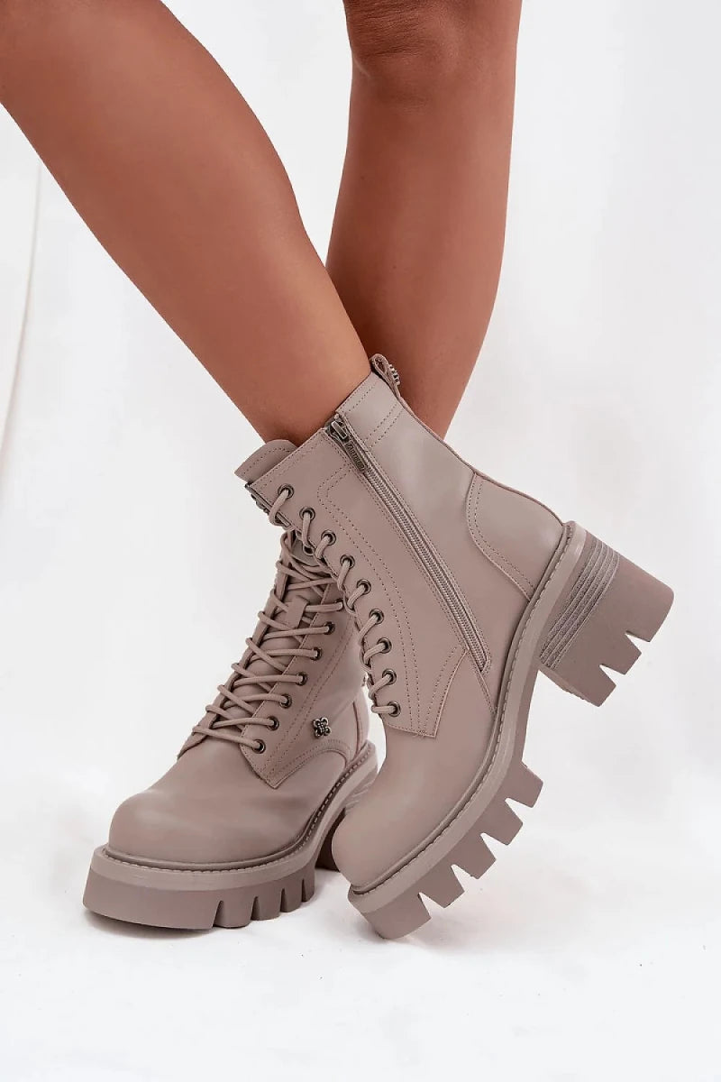 Women's Leather Block Heel Ankle Boots - 