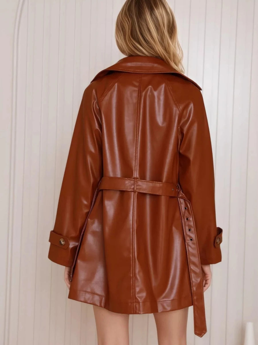 Women's Leather Double - Breasted Jacket - 
