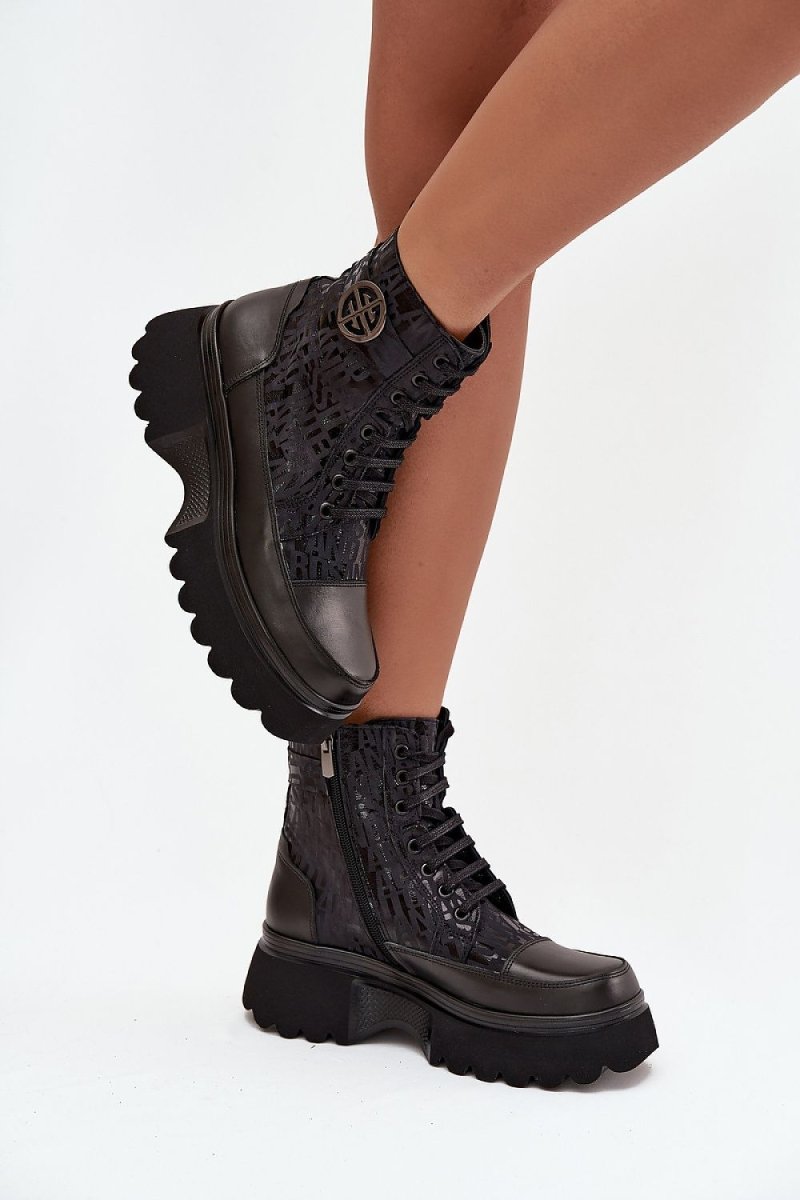 Women's Leather Platform Boots - 