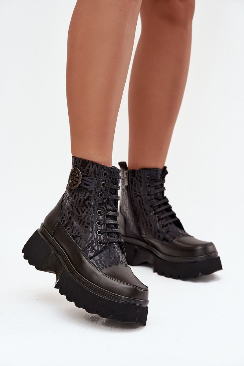 Women's Leather Platform Boots - 