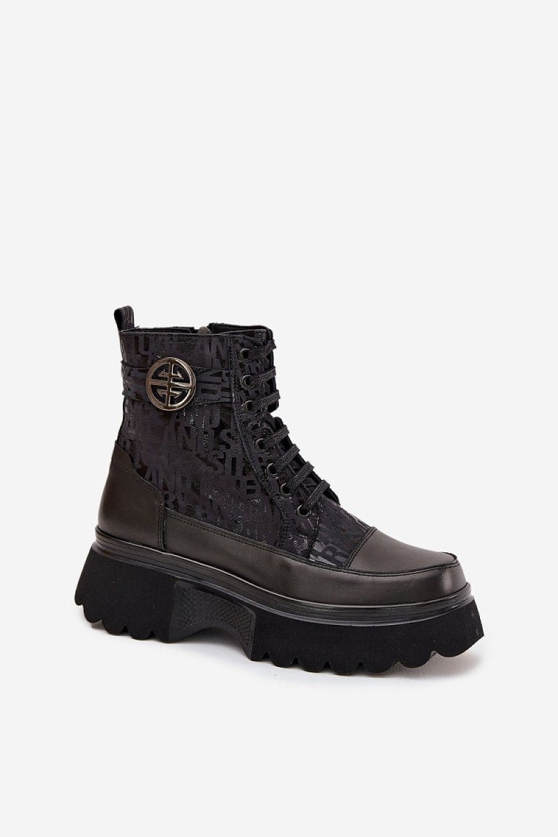 Women's Leather Platform Boots - 