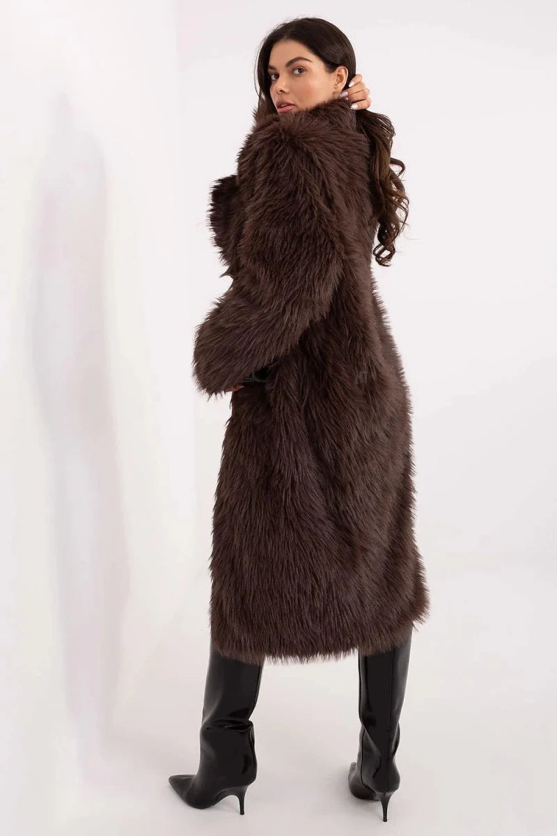 Women's Long Polyester Fur Coat - 