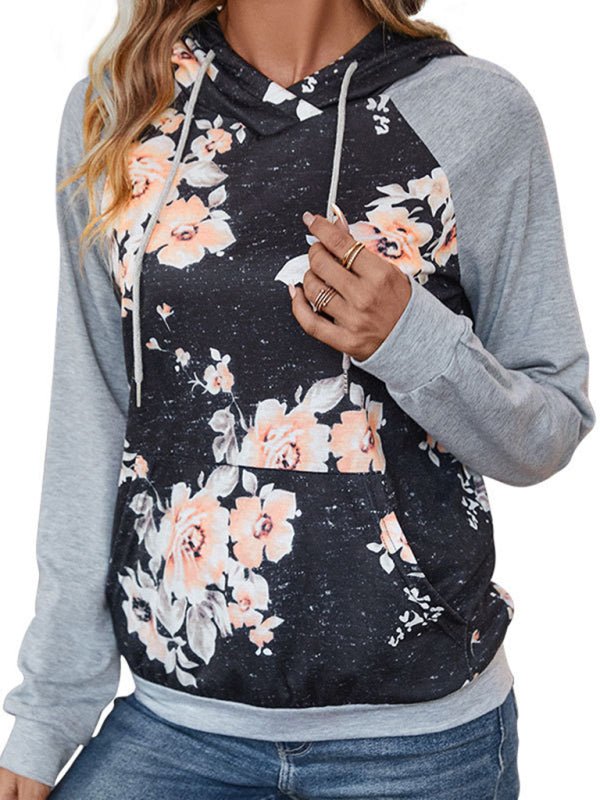 Women's Long Sleeve Panel Hooded Sweatshirt - Outerwear