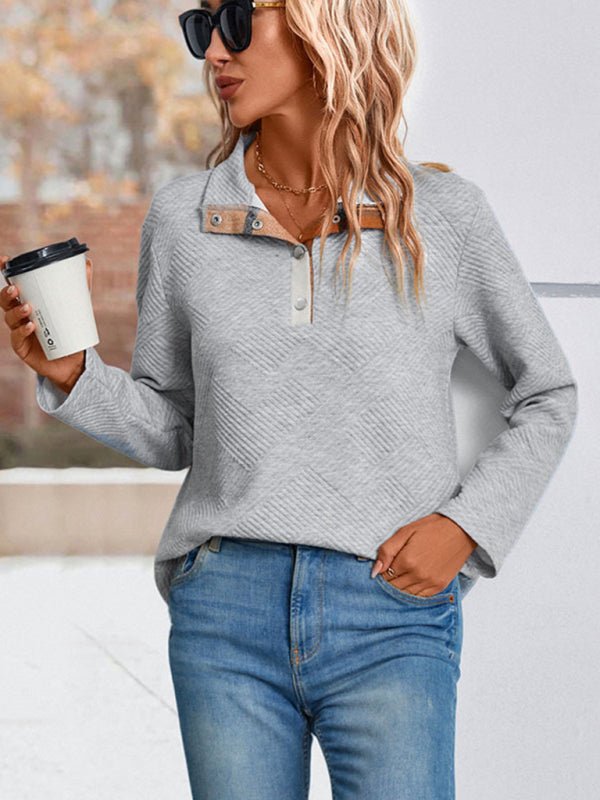 women's long sleeve plaid stitching sweatshirt - Outerwear