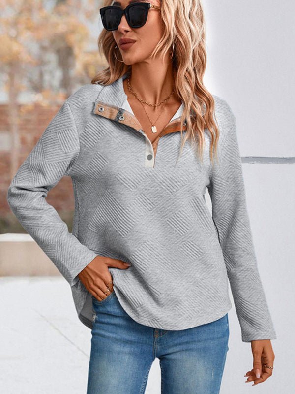 women's long sleeve plaid stitching sweatshirt - Outerwear