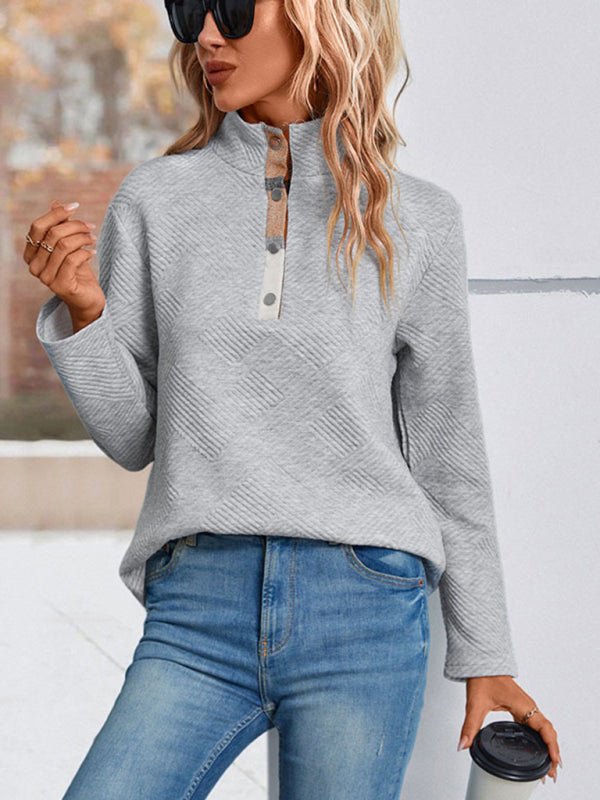women's long sleeve plaid stitching sweatshirt - Outerwear