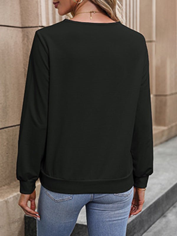Women's Long Sleeve V Neck White Sweatshirt - Outerwear