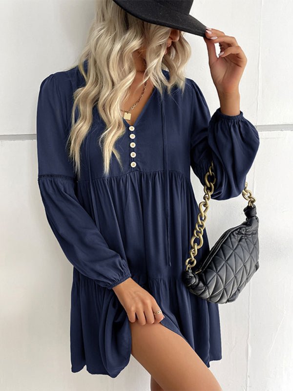 Women's long - sleeved green autumn and winter solid color foreign trade dress - Day Dress