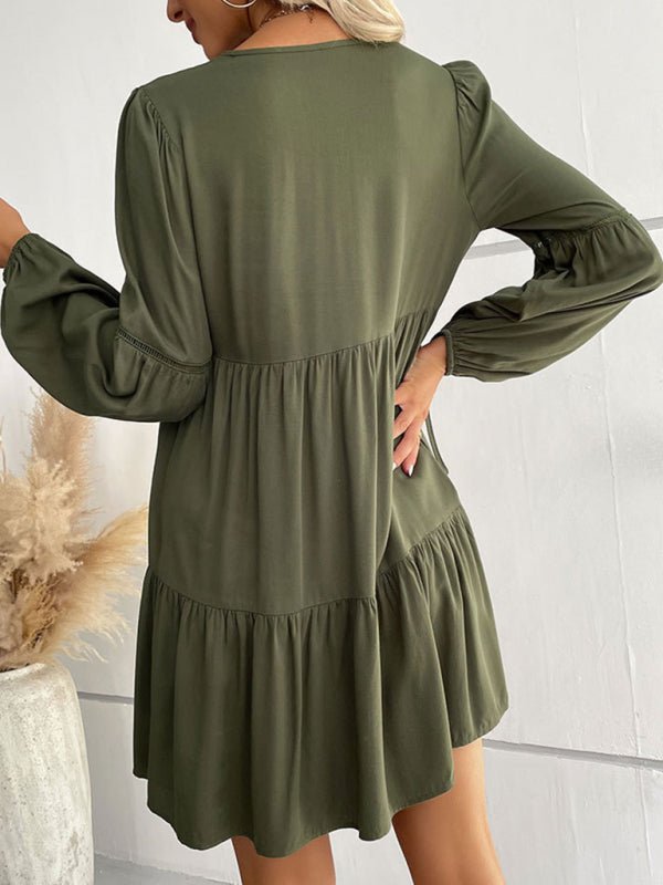 Women's long - sleeved green autumn and winter solid color foreign trade dress - Day Dress