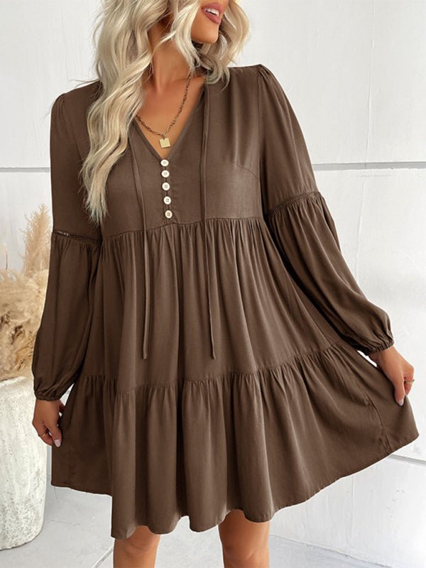 Women's long - sleeved green autumn and winter solid color foreign trade dress - Day Dress