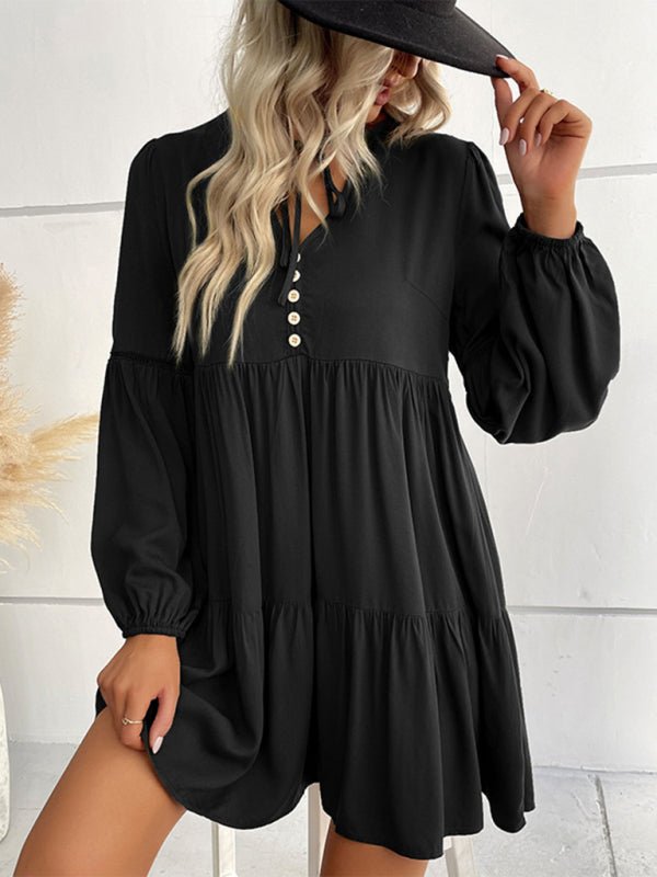Women's long - sleeved green autumn and winter solid color foreign trade dress - Day Dress