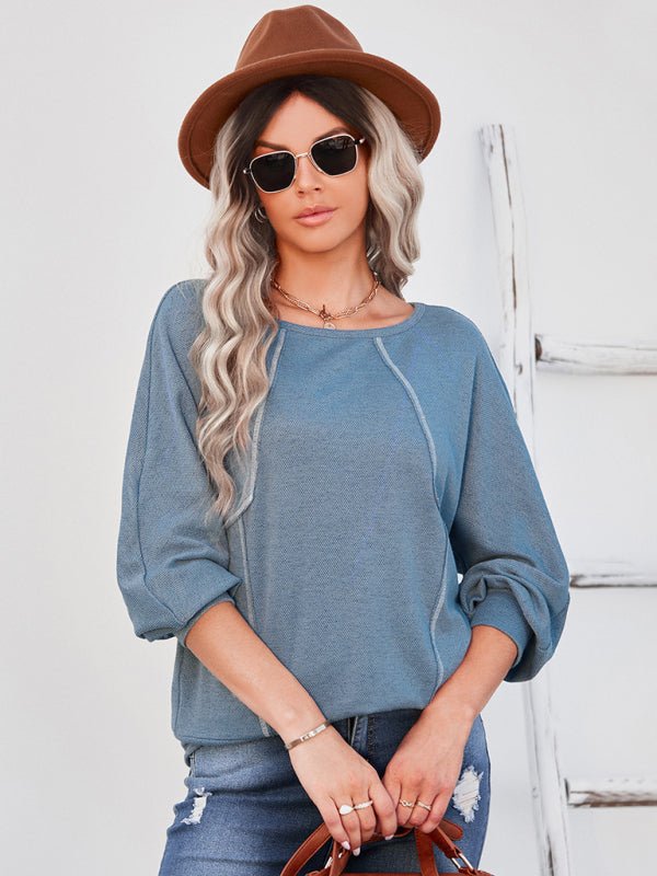 Women's Loose Stitching Color Contrast Line Pullover Sweatshirt - Outerwear