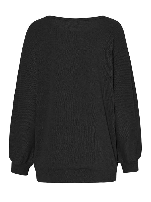 Women's Loose Stitching Color Contrast Line Pullover Sweatshirt - Outerwear