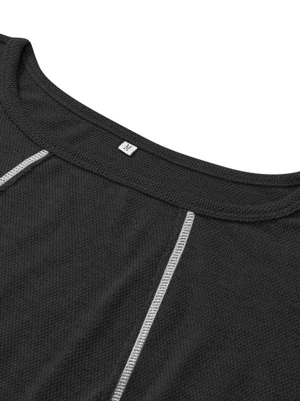 Women's Loose Stitching Color Contrast Line Pullover Sweatshirt - Outerwear