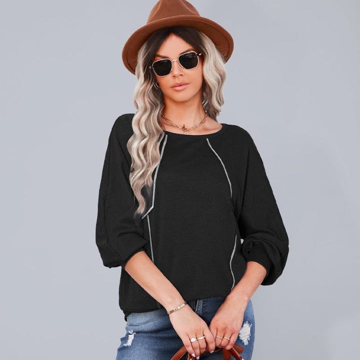 Women's Loose Stitching Color Contrast Line Pullover Sweatshirt - Outerwear