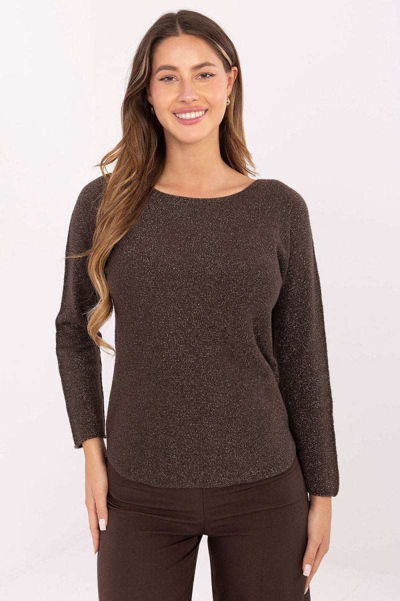 Women's Lurex Round Neck Sweater - 