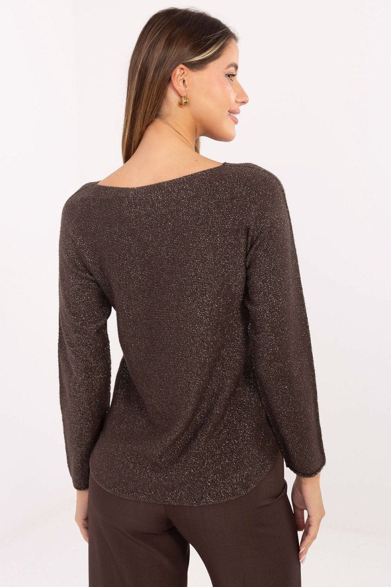 Women's Lurex Round Neck Sweater - 