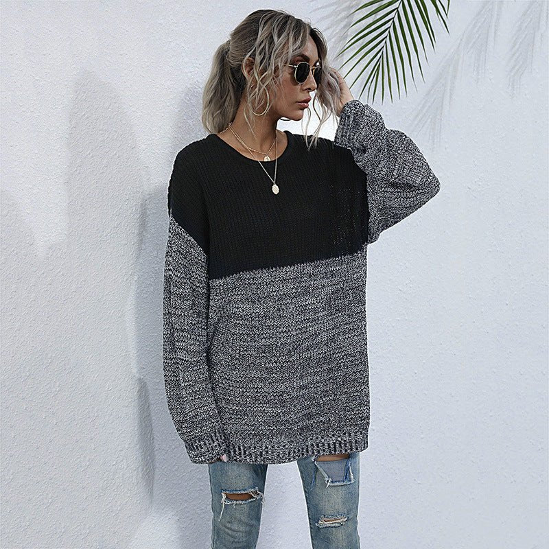 women's mid - length long sleeve knitted sweater - Outerwear