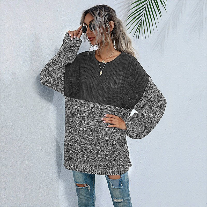 women's mid - length long sleeve knitted sweater - Outerwear