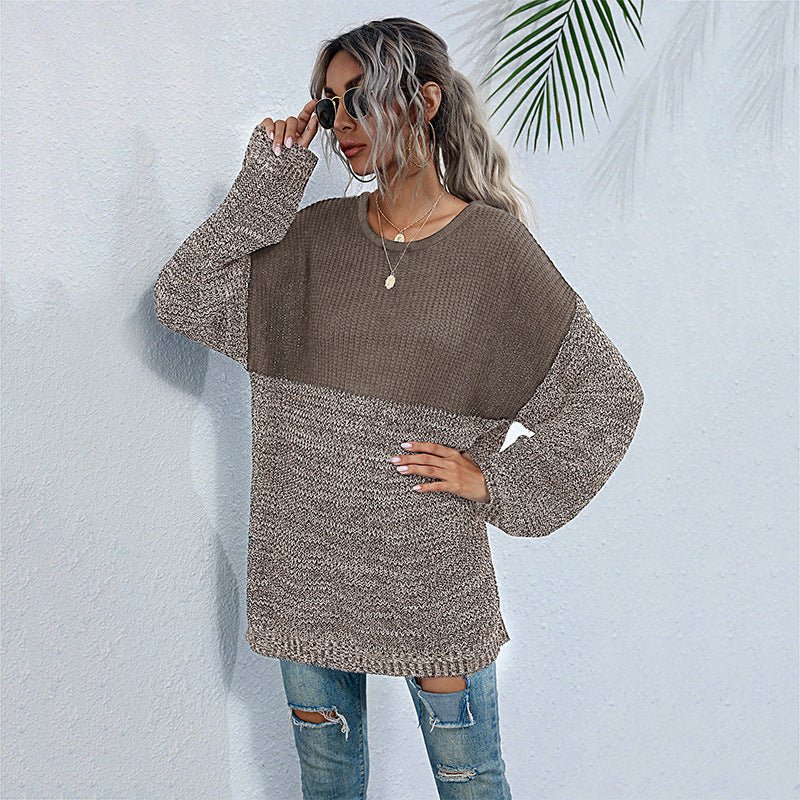 women's mid - length long sleeve knitted sweater - Outerwear
