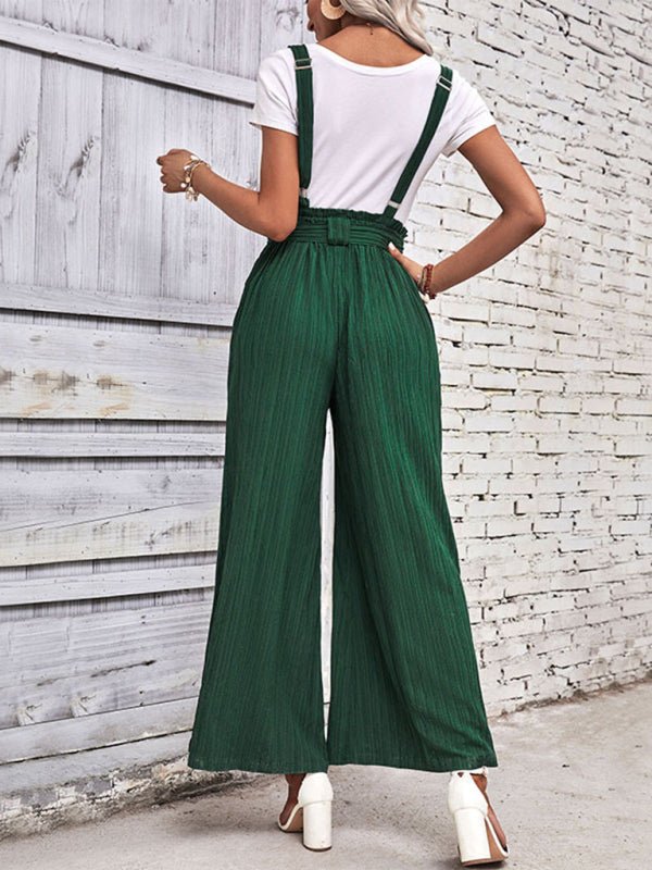 Women's New Adjustable Solid Color Wide Leg Overalls - Bottoms