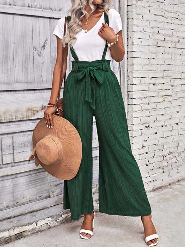 Women's New Adjustable Solid Color Wide Leg Overalls - Bottoms
