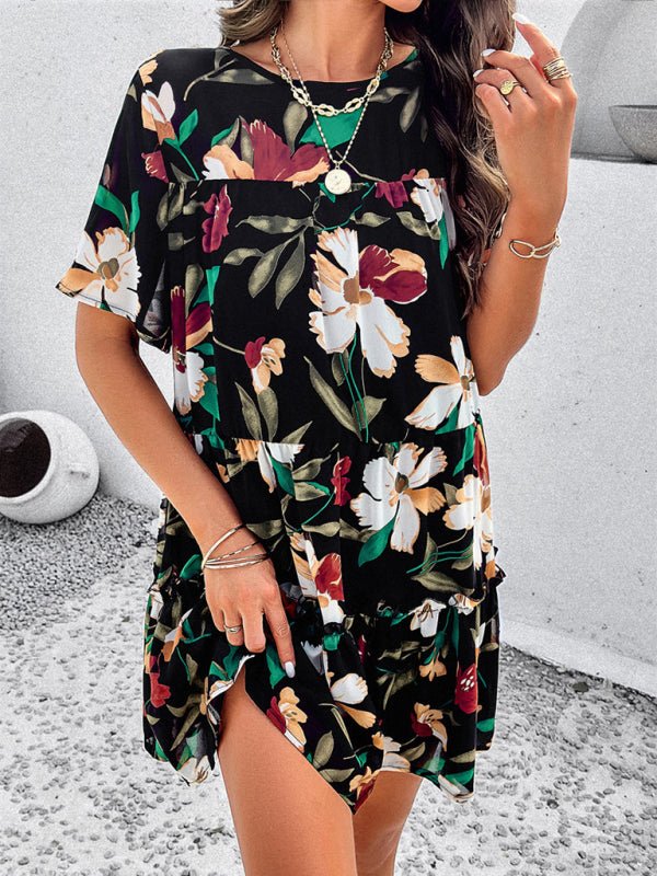 Women's new casual holiday printed short - sleeved dress - Day Dress