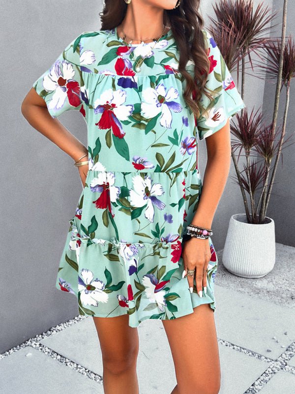 Women's new casual holiday printed short - sleeved dress - Day Dress
