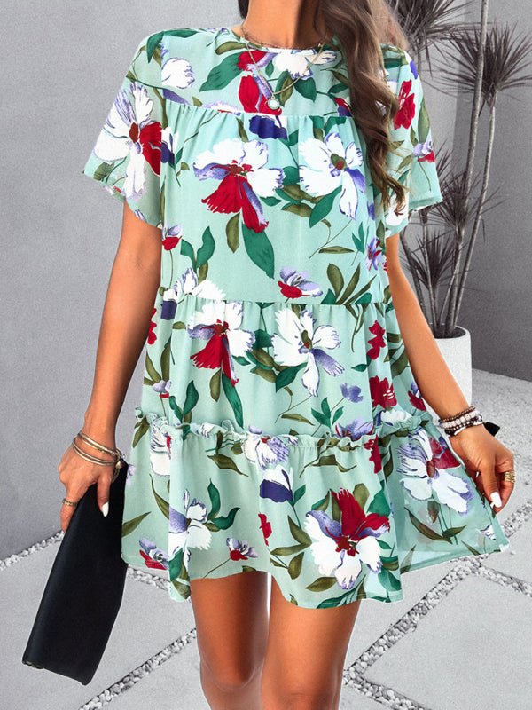 Women's new casual holiday printed short - sleeved dress - Day Dress