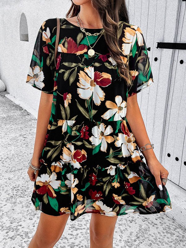 Women's new casual holiday printed short - sleeved dress - Day Dress