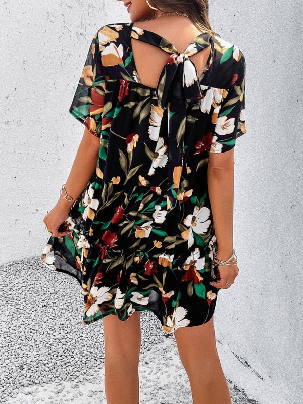 Women's new casual holiday printed short - sleeved dress - Day Dress