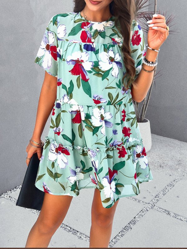 Women's new casual holiday printed short - sleeved dress - Day Dress