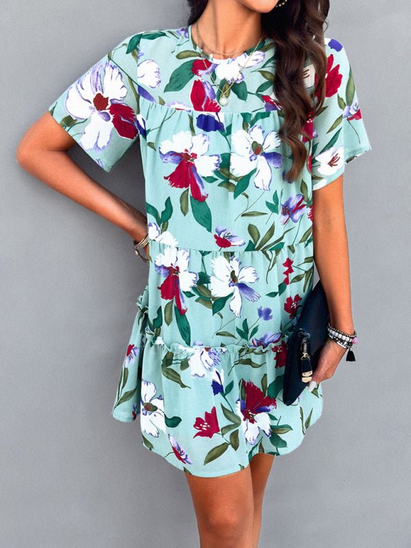 Women's new casual holiday printed short - sleeved dress - Day Dress
