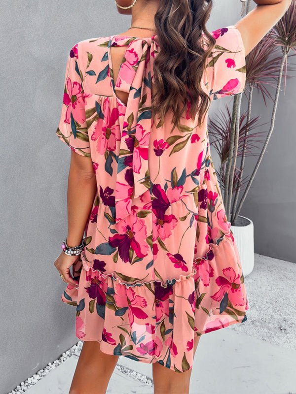 Women's new casual holiday printed short - sleeved dress - Day Dress
