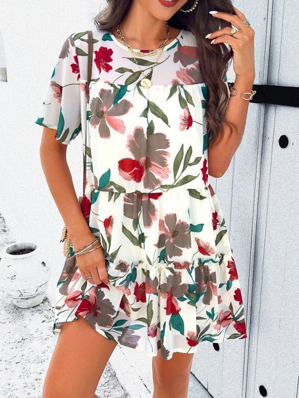 Women's new casual holiday printed short - sleeved dress - Day Dress