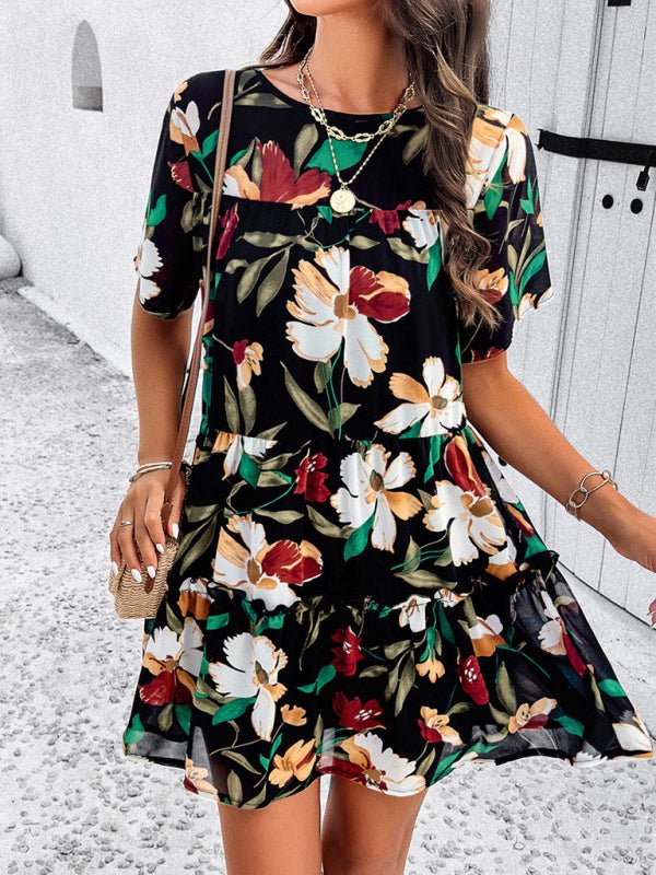 Women's new casual holiday printed short - sleeved dress - Day Dress