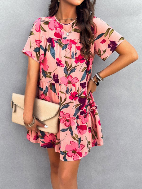 Women's new casual holiday printed short - sleeved dress - Day Dress