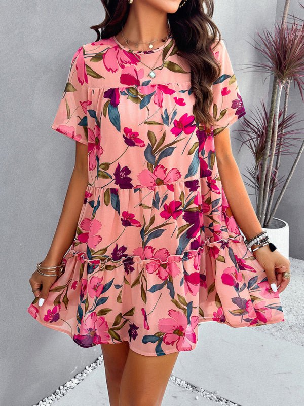 Women's new casual holiday printed short - sleeved dress - Day Dress