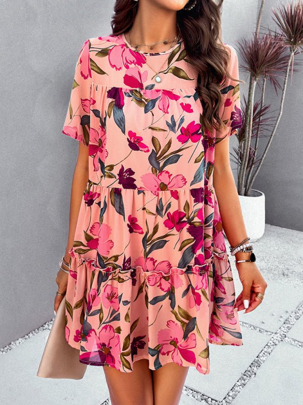 Women's new casual holiday printed short - sleeved dress - Day Dress